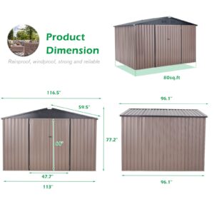 AECOJOY 8' x 10' Metal Storage Shed for Outdoor, Steel Yard Shed with Design of Lockable Doors, Utility and Tool Storage for Garden, Backyard, Patio, Outside use.