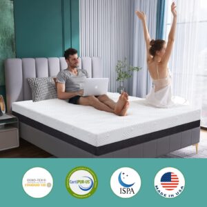 Opoiar King Size Mattress,10 Inch Green Tea Cooling Gel Memory Foam Mattress in a Box,Medium-Firm Mattress Made in USA,Pressure Relief & Temperature Regulation,Fiberglass-Free,CertiPUR-US Certified