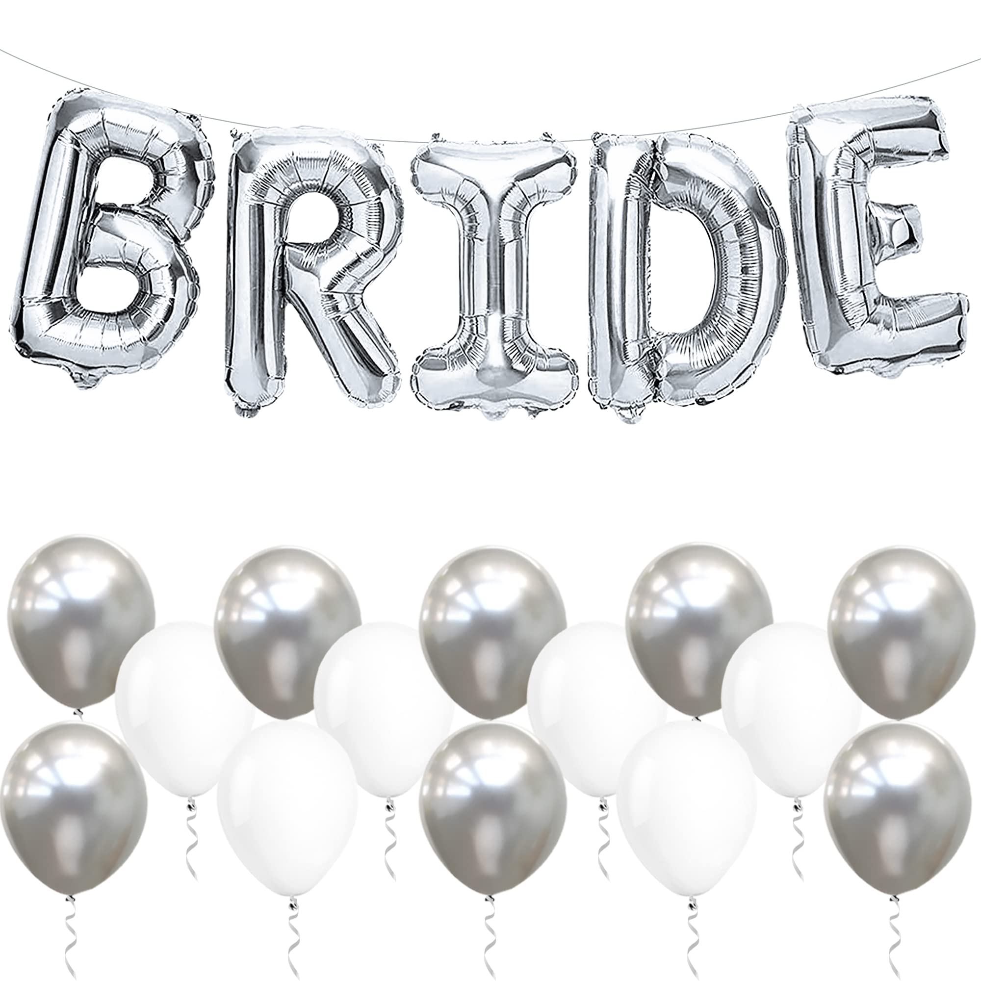 KatchOn, 23pcs Silver Bride Balloons Set - 16 Inch, Silver & White, for Bachelorette Party Decorations