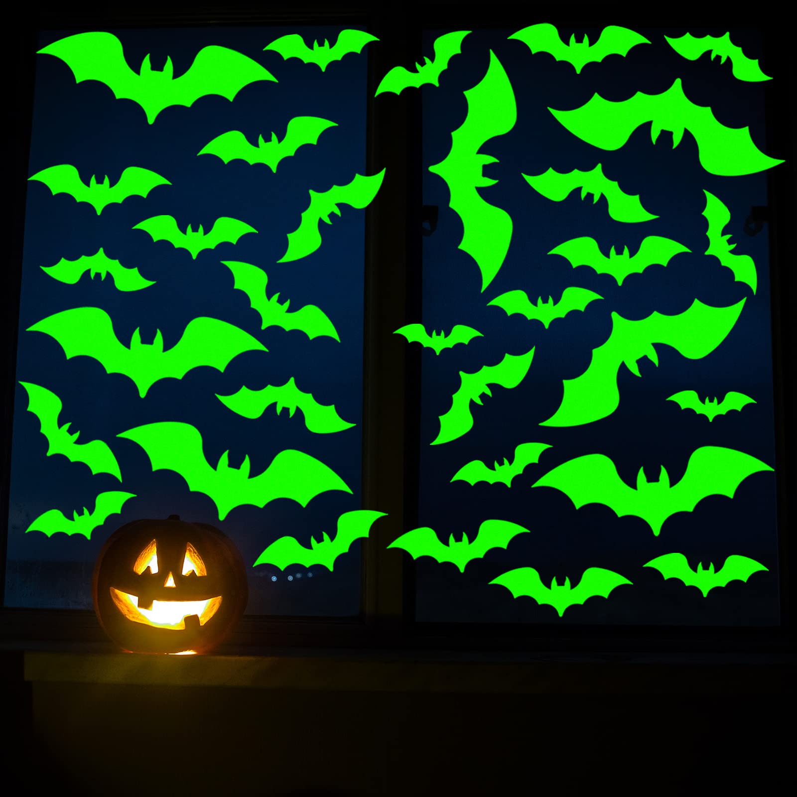 89 Pieces Halloween Luminous Stickers Glow in The Dark Window Decals Night Glow Decals Bat Wall Stickers Adhesive Moon Peeping Eyes Ceiling Stickers for Halloween Party(Bat Style)