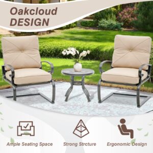 Oakcloud Outdoor Bistro Set 3-Piece Spring Metal Lounge Cushioned Chairs and Bistro Table Set Wrought Iron Cafe Furniture Seat, Brown