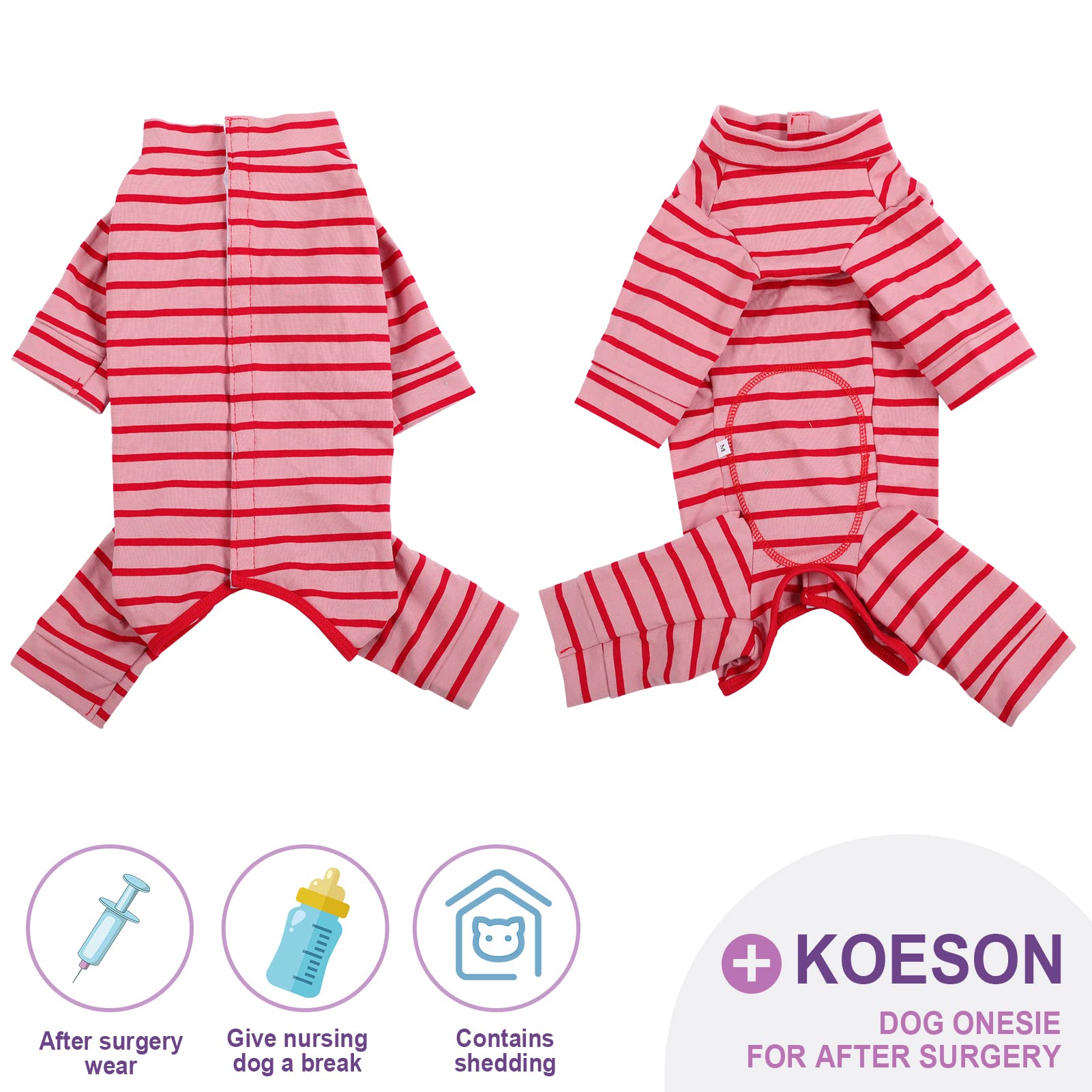 KOESON Dog Recovery Suit, Dog Onesie for Surgery Female Dog Surgery Recovery Suit Anti-Licking, E-Cone Alternative Long Sleeve Dog Pajamas for Small Dogs Pet Shedding Suit Red S