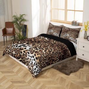 Erosebridal Leopard Print Duvet Cover Set Cheetah Bedding Sets Queen,Safari Animal Comforter Cover Jungle Theme Bedding Animal Fur Design Quilt Cover,Luxury Cozy Breathable Brown Duvet Cover 3-Piece