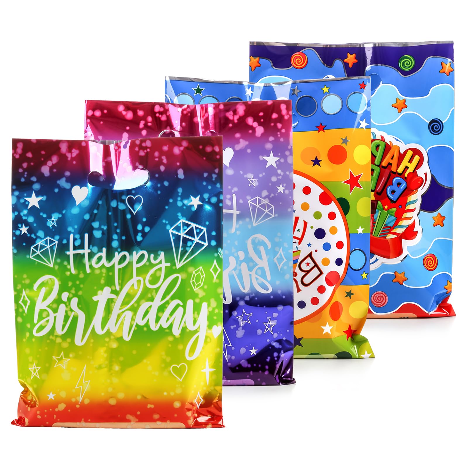 PintreeLand Medium(6.7 * 9.8inch) Happy Birthday Party Favor Bags 40 PCS Plastic Goodies Loot Bags Bulk for Kids Baby Girls & Boys Birthday Return Gift (A Style 40 Packs)