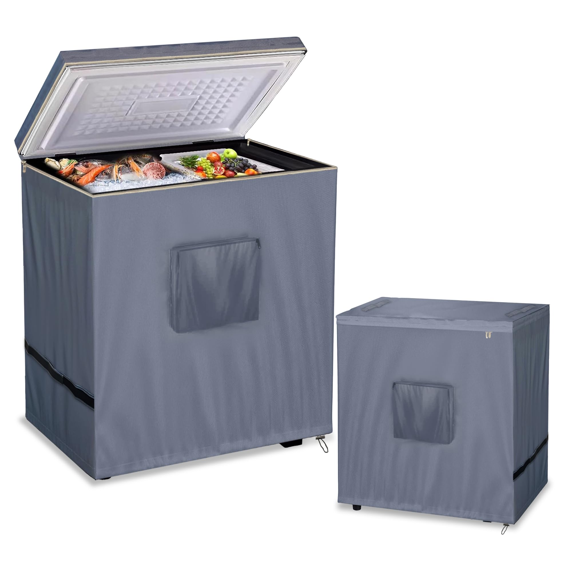 Chest Freezer Cover Deep Freezer Covers for Outside 7.0 Cubic Feet Freezer，Top with Zipper to Open Noise Reduction (Grey, 28"W×22"D×34"H)