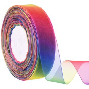 hapeper rainbow sheer organza chiffon ribbon for gift wrapping, crafts, party decoration, 50 yards (1 inch)