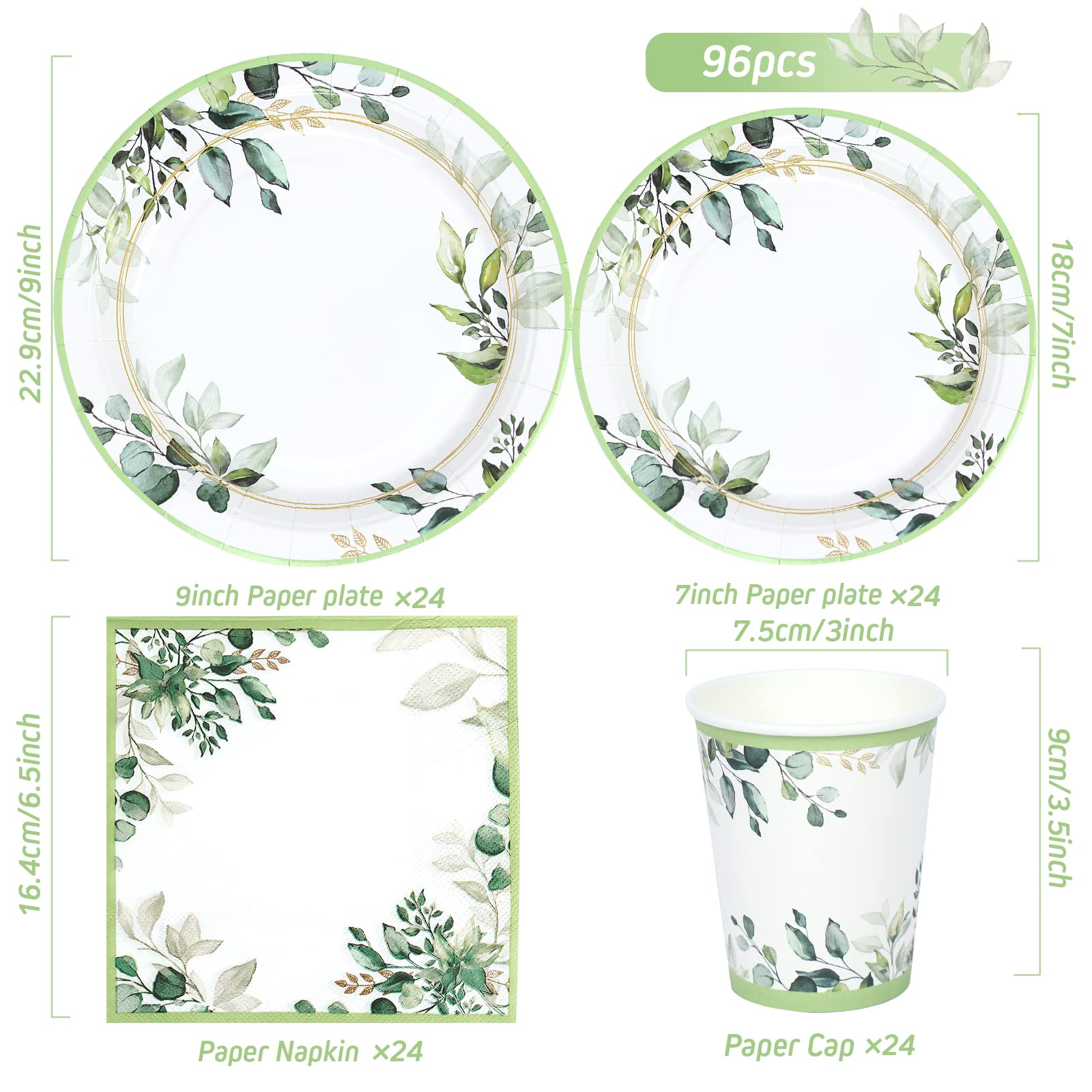 Green Party Plates Supplies, Sage Green Paper Plates and Napkins, Disposable Tableware Plates, Cups, Napkins for Jungle Safari Boho Party Plates,Baby Shower, Bridal Shower, Birthday Supplies Serve 24