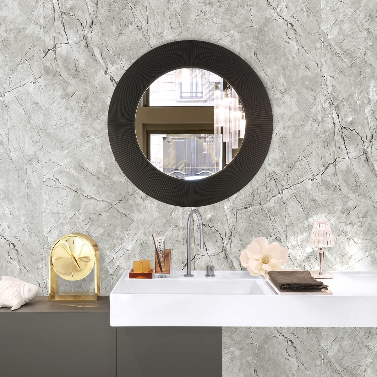 Erfoni Gray Glossy Marble Wallpaper Peel and Stick Countertops 15.8inch x 118inch Granite Removable Contact Paper Marble Self Adhesive Wallpaper for Kitchen Cabinets Shelf Liner Waterproof Vinyl