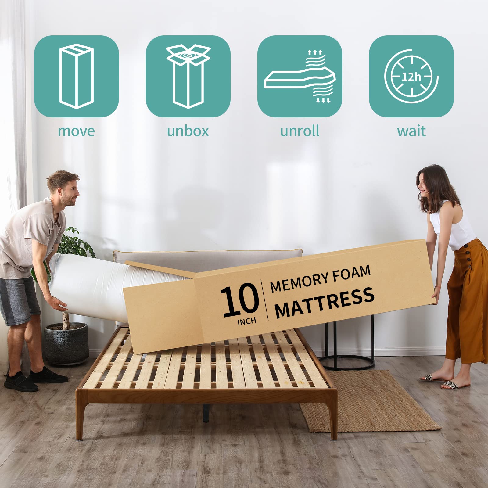 Opoiar King Size Mattress,10 Inch Green Tea Cooling Gel Memory Foam Mattress in a Box,Medium-Firm Mattress Made in USA,Pressure Relief & Temperature Regulation,Fiberglass-Free,CertiPUR-US Certified