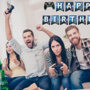 Video Game Happy Birthday banner (Blue) Gaming Theme Party Happy Birthday for Boys children Player Game theme Party Decoration