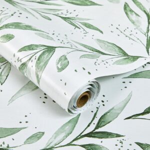 Beautyhero Peel and Stick Wallpaper 17.7 x118.1 Inch Olive Green Leaf Wallpaper Floral Contact Paper Bathroom Vinyl Removable Modern Farmhouse Sage Green Wall Paper Self Adhesive Neutral Wallpaper