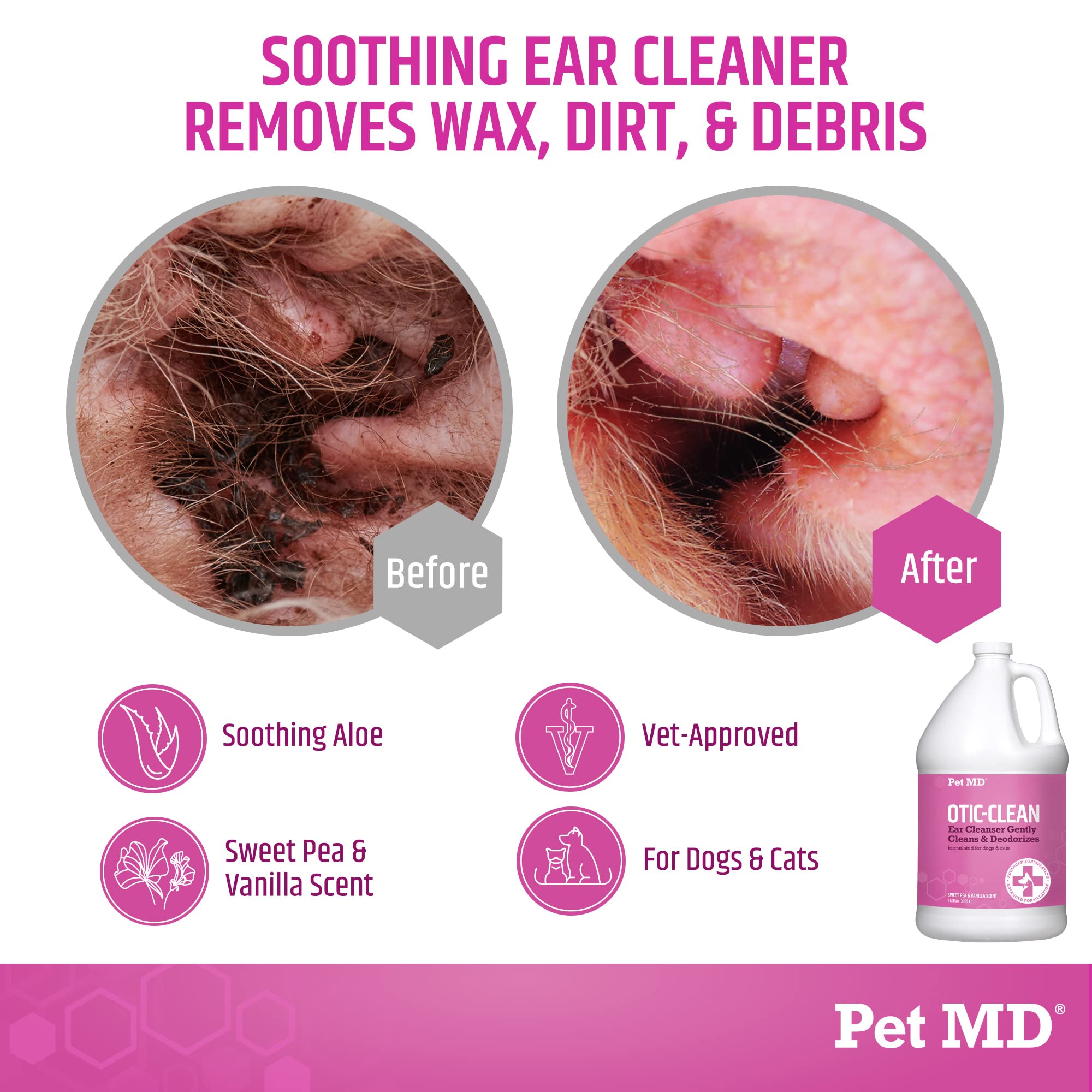 Pet MD Otic-Clean Dog Ear Cleaner - Veterinarian-Formulated Otic Ear Solution for Dogs & Cats - Pet Ear Cleaner for Itch, Odor, & Wax Buildup - Deodorizing Cat Ear Cleaner Solution - 1 Gallon