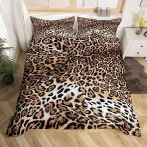 Erosebridal Leopard Print Duvet Cover Set Cheetah Bedding Sets Queen,Safari Animal Comforter Cover Jungle Theme Bedding Animal Fur Design Quilt Cover,Luxury Cozy Breathable Brown Duvet Cover 3-Piece