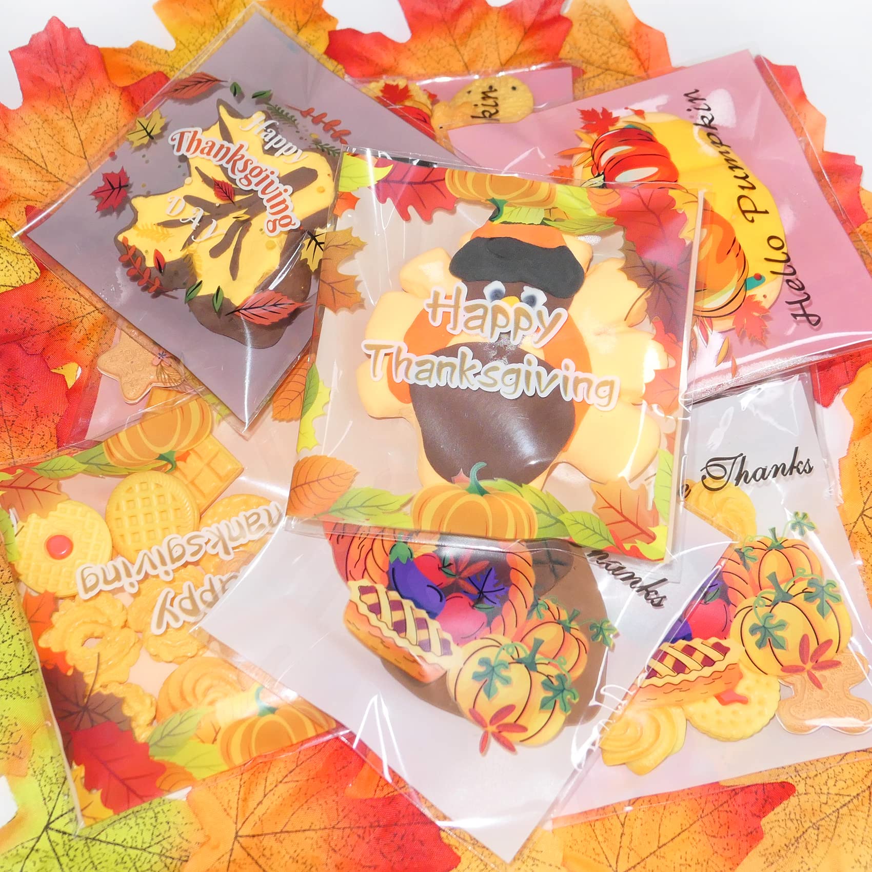 HADDIY Thanksgiving Cookie Treat Bags,240 Pcs Small Cellophane Self Adhesive Fall Pumpkin Candy Goody Bags in Bulk for Autumnt Thanksgiving Party Favor