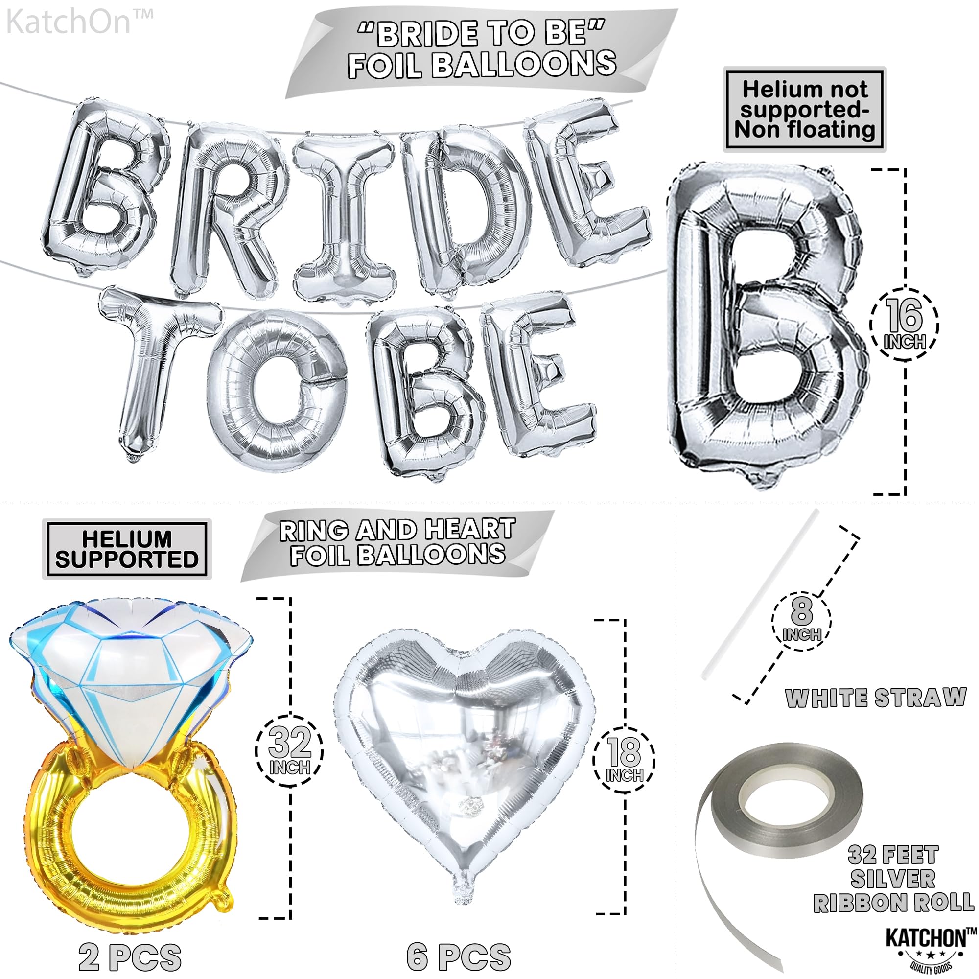 KatchOn, Silver Bride To Be Balloons Set - Pack of 17 | Silver Bachelorette Party Decorations | Bride Balloons Bachelorette | Bridal Shower Decorations | Bachelorette Balloons, Bride To Be Decorations