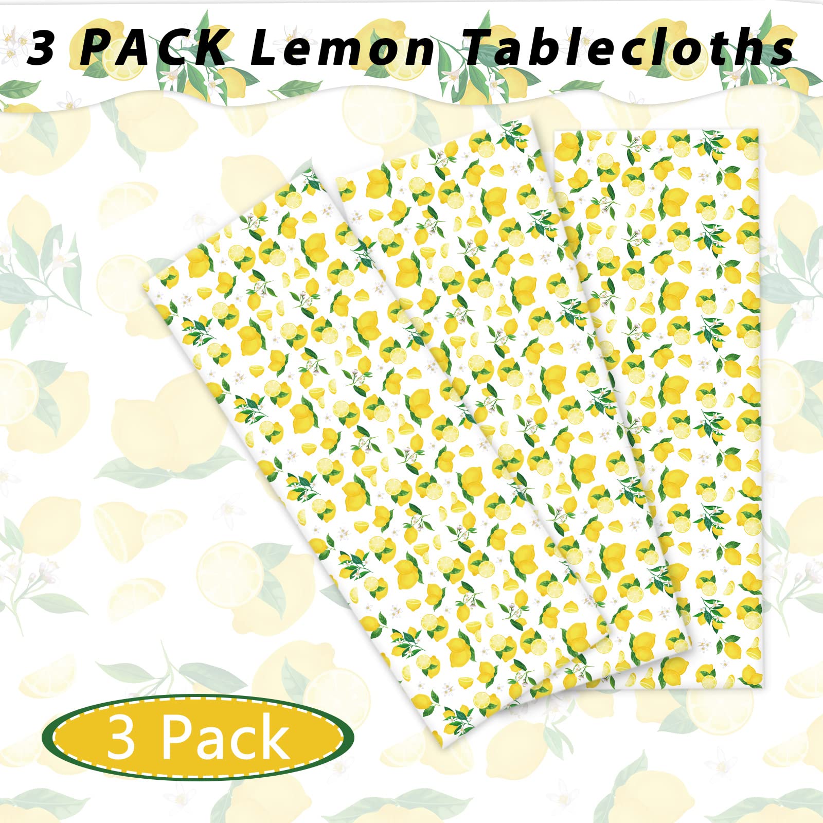 Wiooffen 3 Pcs Lemon Tablecloth Party Yellow Lemonade Supplies Lemons Summer Party Tablecover for Lemon Theme Birthday Party Wedding Bridal Shower Supplies Lemon Table Cover Table Decorations