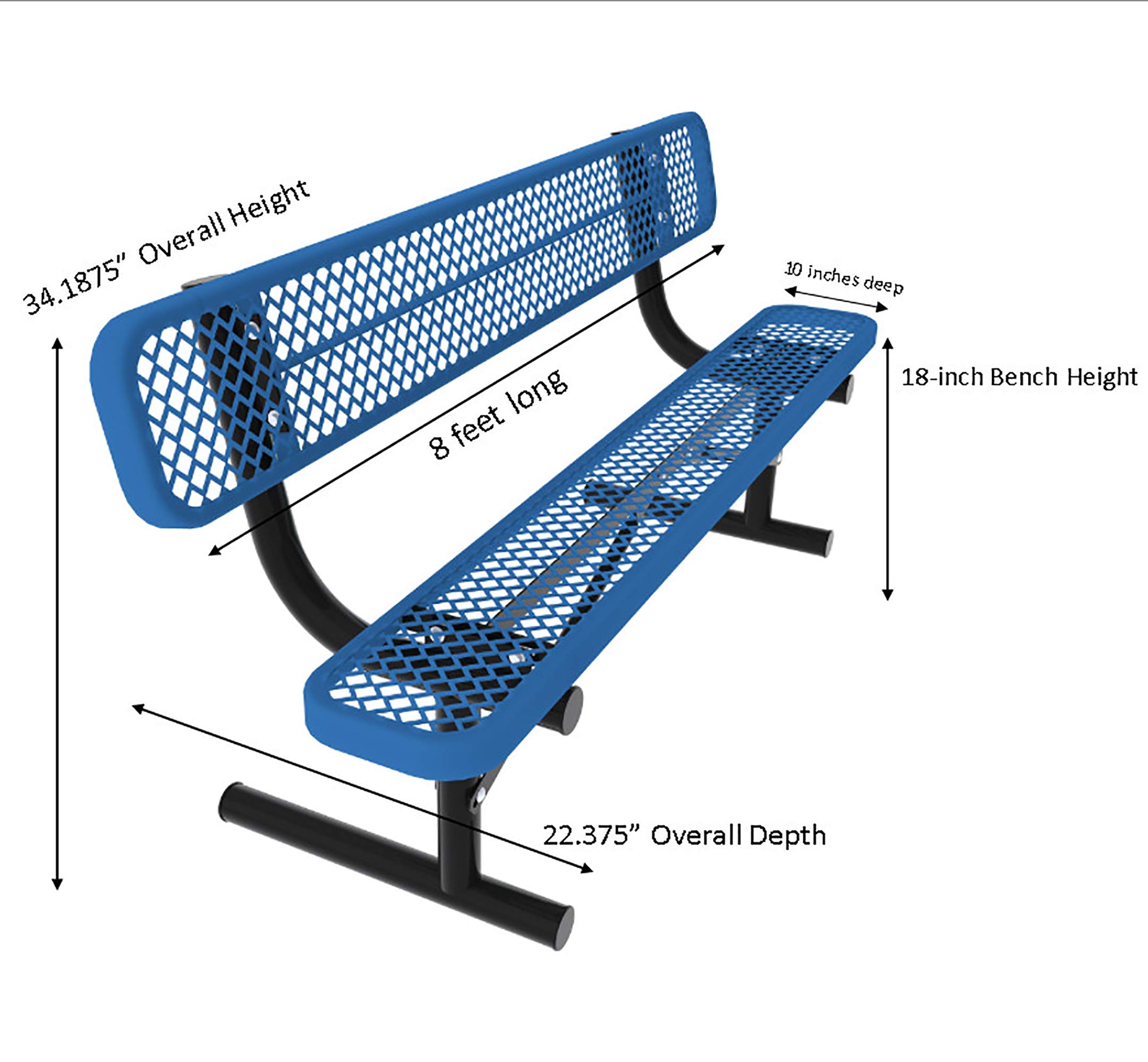 Norwood Commercial Furniture Open Air Series Heavy Duty Portable Outdoor Bench with Back,Surface Mount, 8 Feet