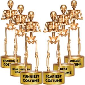 6 halloween best costume skeleton trophy, halloween skull party favor prizes, halloween party supplies gold bones game awards, costume contest event trophy, school classroom rewards for kids (c)