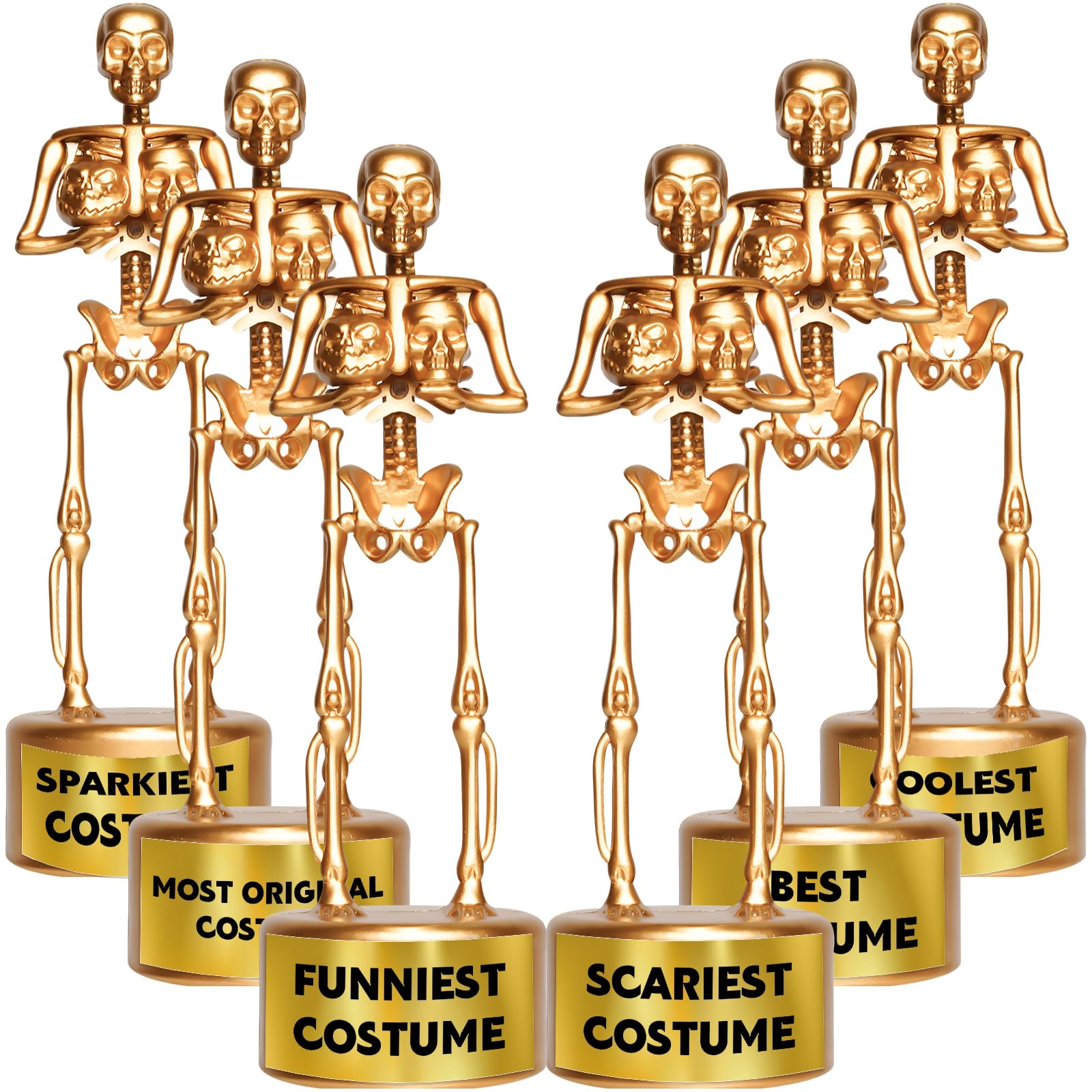 6 Halloween Best Costume Skeleton Trophy, Halloween Skull Party Favor Prizes, Halloween Party Supplies Gold Bones Game Awards, Costume Contest Event Trophy, School Classroom Rewards for Kids (C)