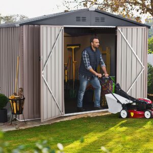 AECOJOY 8' x 10' Metal Storage Shed for Outdoor, Steel Yard Shed with Design of Lockable Doors, Utility and Tool Storage for Garden, Backyard, Patio, Outside use.