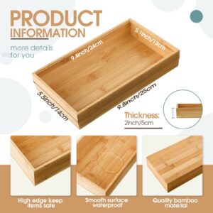 CHENGU 2 Pcs Bamboo Bathroom Trays Slip Resistant Vanity Tray for Bathroom Counter Countertop Small Napkin Holder Tray Bathroom Accessories Organizer 9.8 x 5.5 Inch