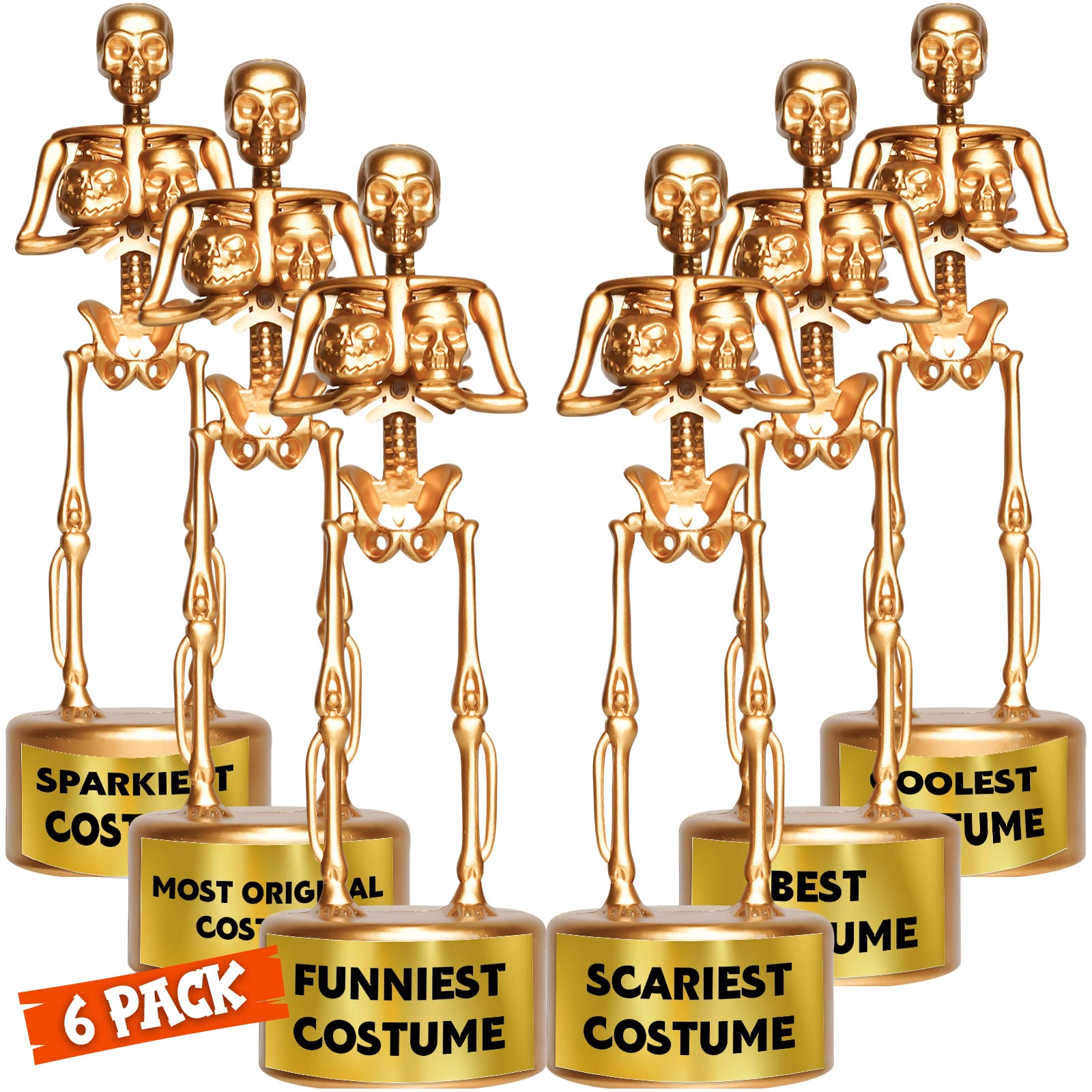 6 Halloween Best Costume Skeleton Trophy, Halloween Skull Party Favor Prizes, Halloween Party Supplies Gold Bones Game Awards, Costume Contest Event Trophy, School Classroom Rewards for Kids (C)