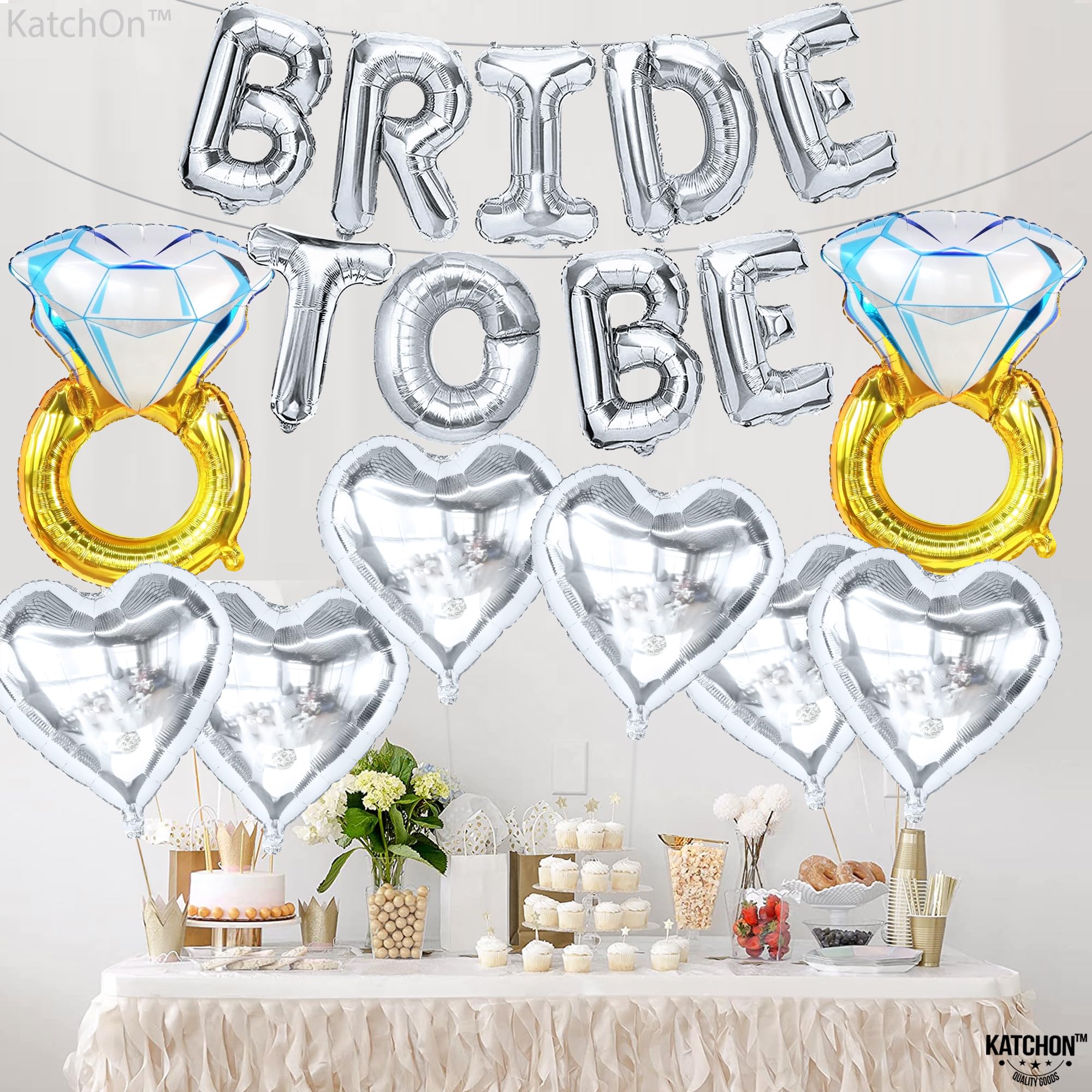 KatchOn, Silver Bride To Be Balloons Set - Pack of 17 | Silver Bachelorette Party Decorations | Bride Balloons Bachelorette | Bridal Shower Decorations | Bachelorette Balloons, Bride To Be Decorations