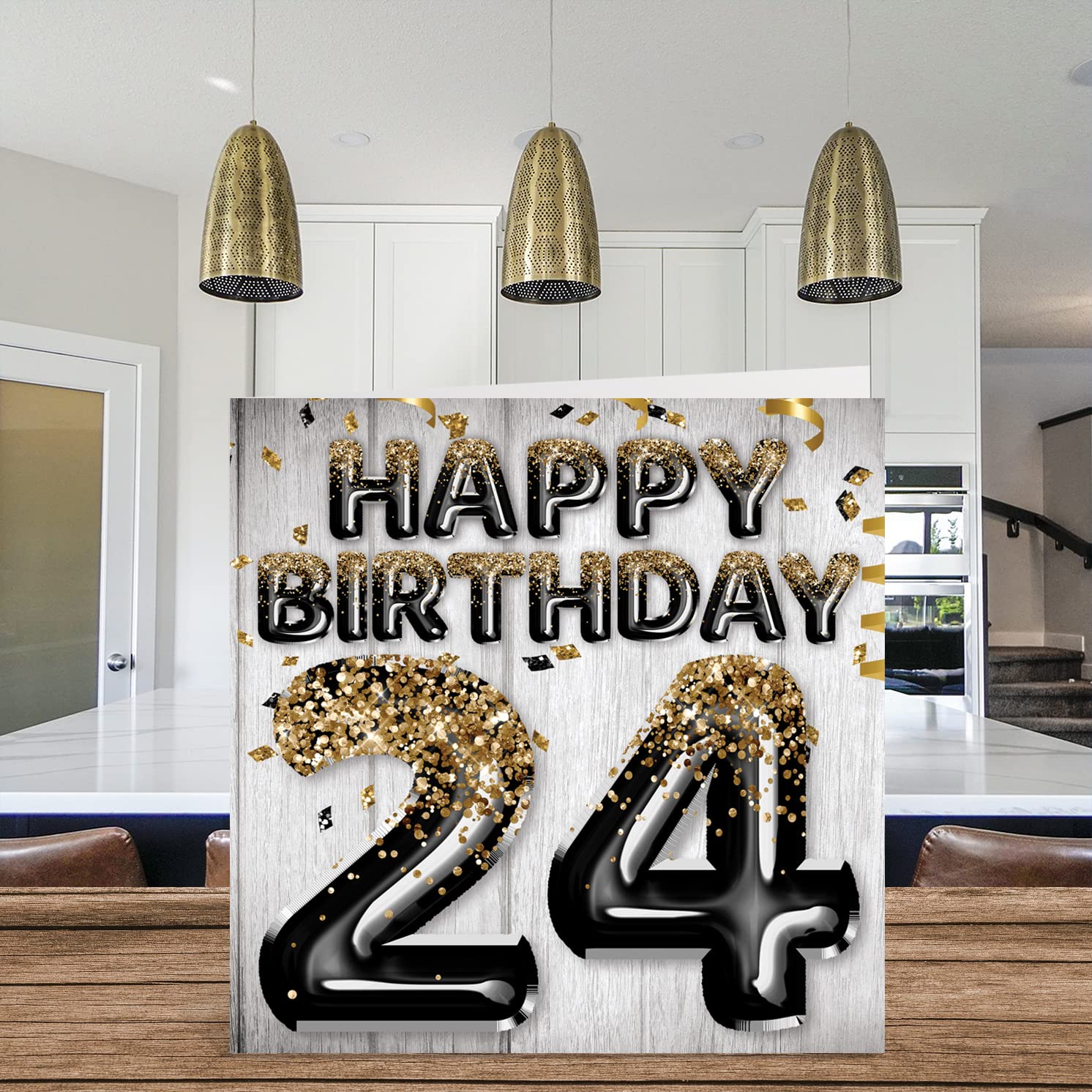 Stuff4 24th Birthday Card for Men - Black & Gold Glitter Balloons - Happy Birthday Cards for 24 Year Old Man Son Brother Uncle Cousin, 5.7 x 5.7 Inch Twenty-Four Twenty-Fourth Greeting Cards Gift