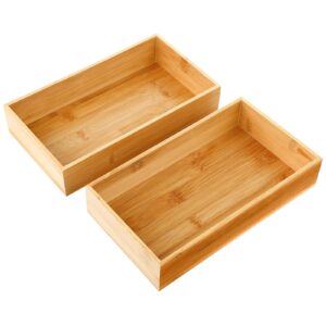 chengu 2 pcs bamboo bathroom trays slip resistant vanity tray for bathroom counter countertop small napkin holder tray bathroom accessories organizer 9.8 x 5.5 inch