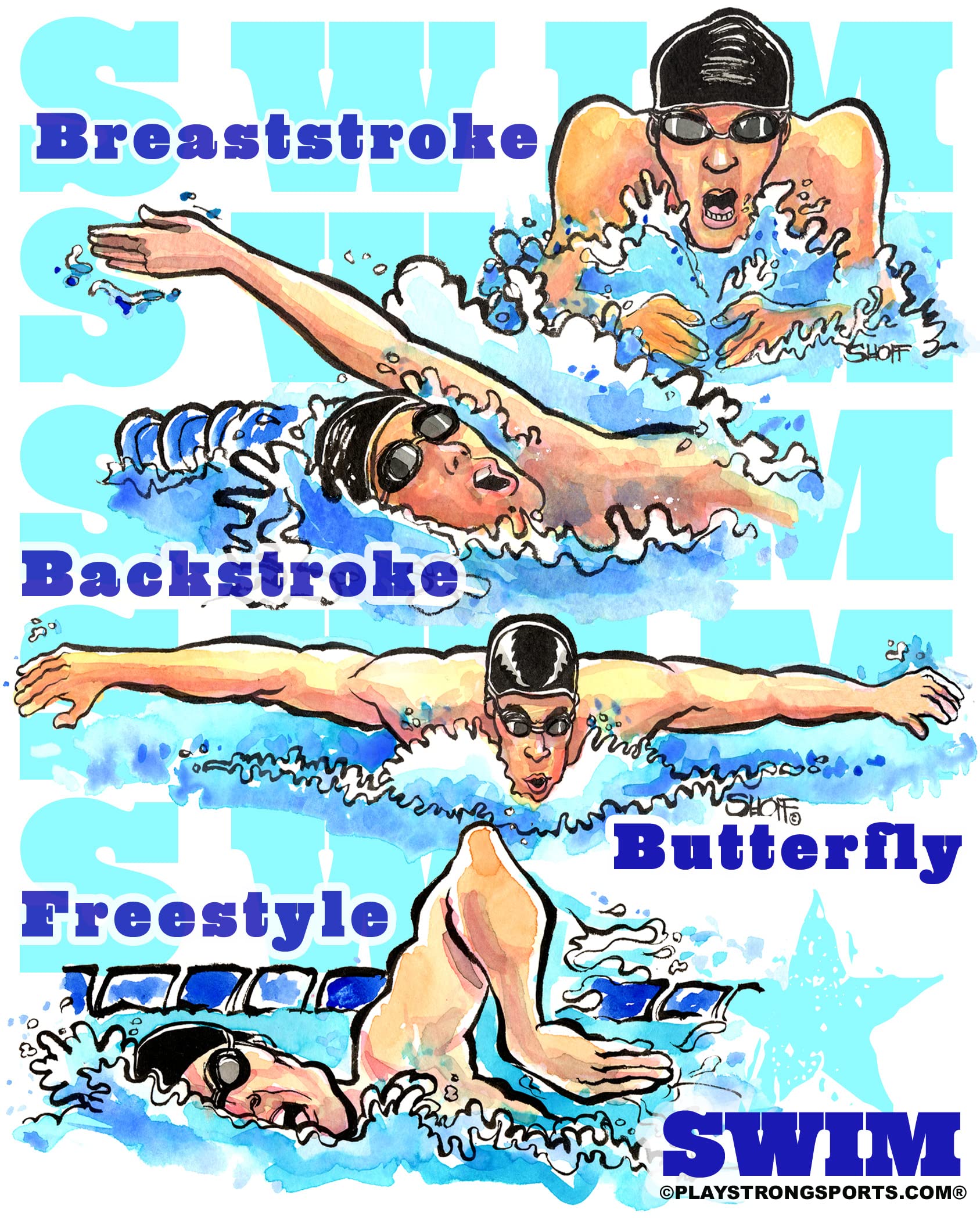 Play Strong Swimming Beast Birthday Card 1-Pack (5x7) Swim Sports Birthday Cards Greeting Cards - Awesome for Swimmers, Coaches and Fans Birthdays, Gifts and Parties!