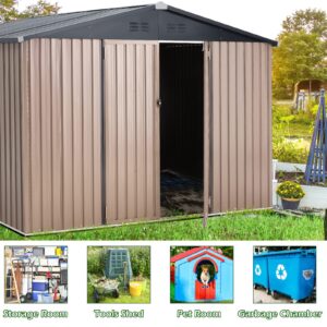 AECOJOY 8' x 10' Metal Storage Shed for Outdoor, Steel Yard Shed with Design of Lockable Doors, Utility and Tool Storage for Garden, Backyard, Patio, Outside use.