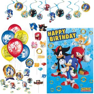 party city sonic the hedgehog birthday decorations, party supplies, scene setter, candle, balloons, swirl decorations