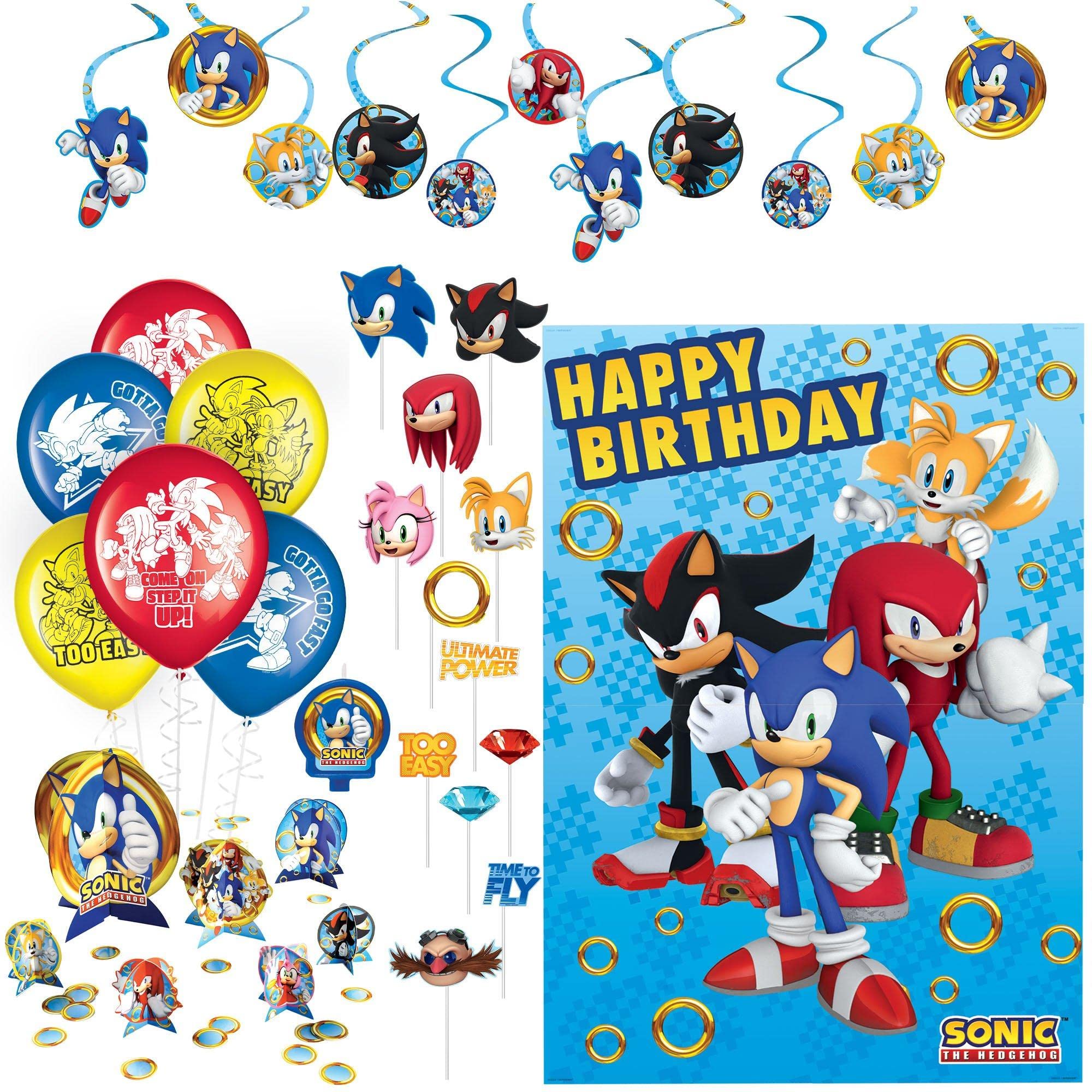 Party City Sonic The Hedgehog Birthday Decorations, Party Supplies, Scene Setter, Candle, Balloons, Swirl Decorations