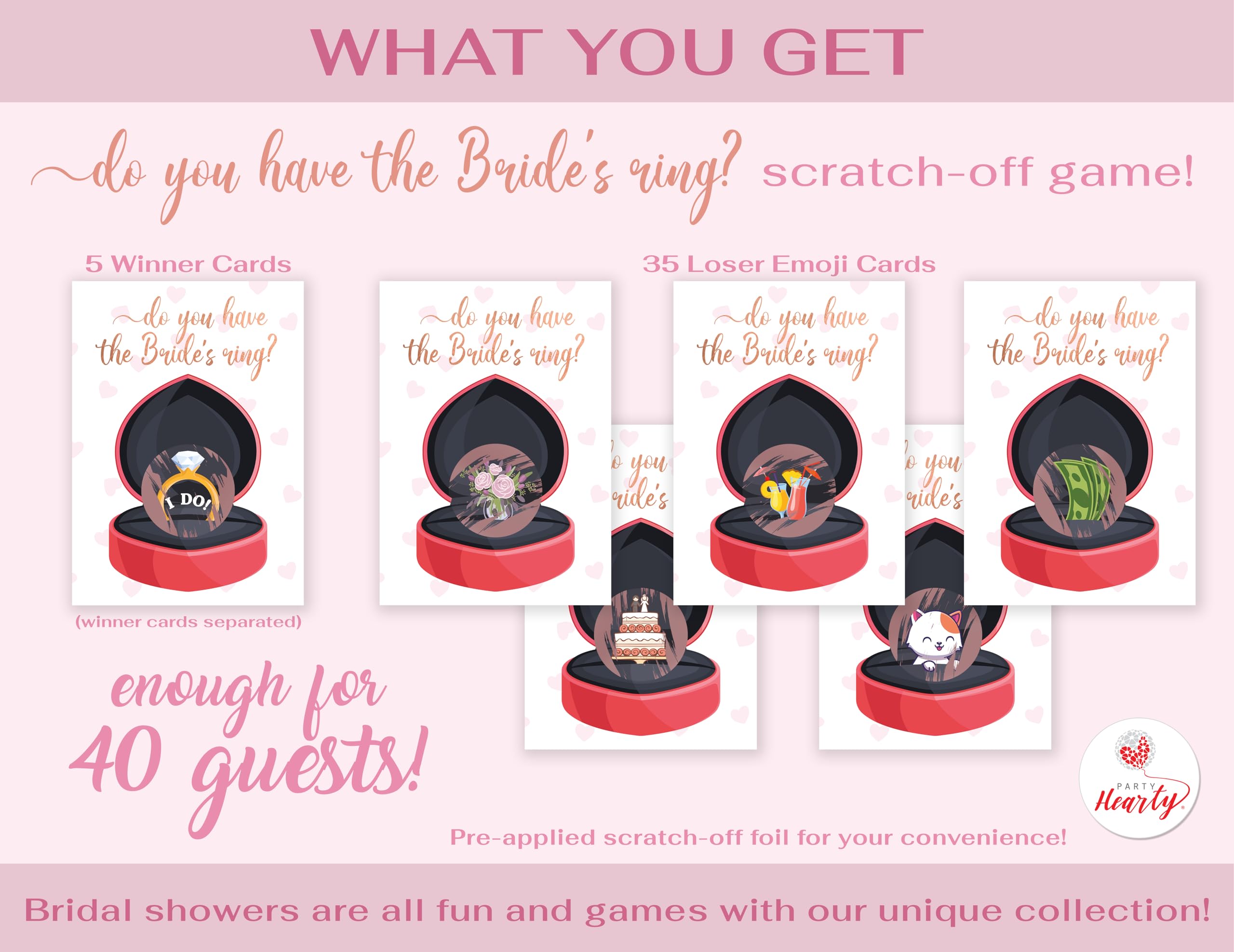 Party Hearty Bridal Shower Games 40 Raffle Cards, Do You Have The Bride’s Ring Funny Emoji Scratch Off Lottery Tickets, 5 Winners, Wedding Shower, Engagement or Bachelorette Party, Rose Gold Foil