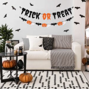 Pre-Strung Trick or Treat Banner - NO DIY - Black Glitter Halloween Banner - Pre-Strung Garland on 8 ft Strand - Pumpkins Ghosts & Bats Halloween Party Decorations & Decor. Did we mention no DIY?