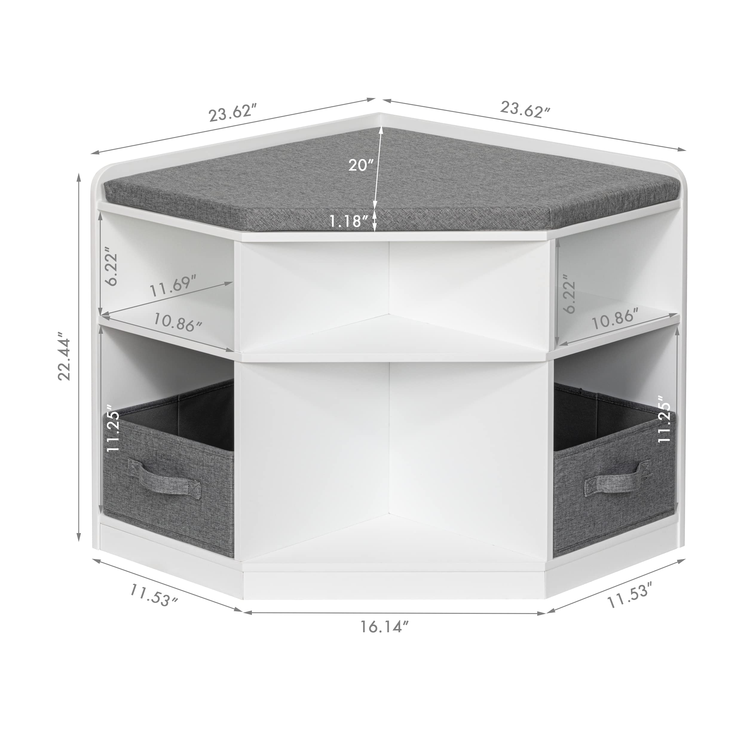 UTEX Kids Corner Reading Nook/ Bench with Storage, Corner Cabinet with 6 Cubbies for Living Room, Bedroom, an Ideal Gift for Kids, Toddlers 3 Age +, White