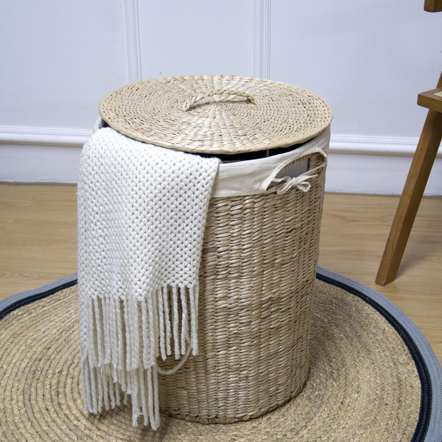 Handmade Wicker Laundry Basket with Lid,Hand-woven Laundry Hamper with Removable Liner,Large Laundry Basket with Ample Laundry Space