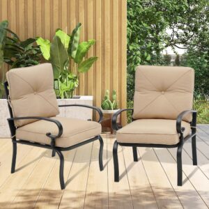 Patiomore 2 Pcs Patio Dining Chairs Bistro Set Wrought Iron Outdoor Furniture Set, All-Weather Garden Seating Chair with Brown Cushions