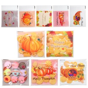 haddiy thanksgiving cookie treat bags,240 pcs small cellophane self adhesive fall pumpkin candy goody bags in bulk for autumnt thanksgiving party favor