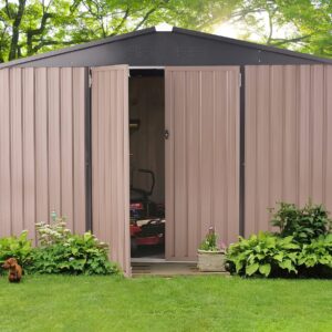 AECOJOY 8' x 10' Metal Storage Shed for Outdoor, Steel Yard Shed with Design of Lockable Doors, Utility and Tool Storage for Garden, Backyard, Patio, Outside use.