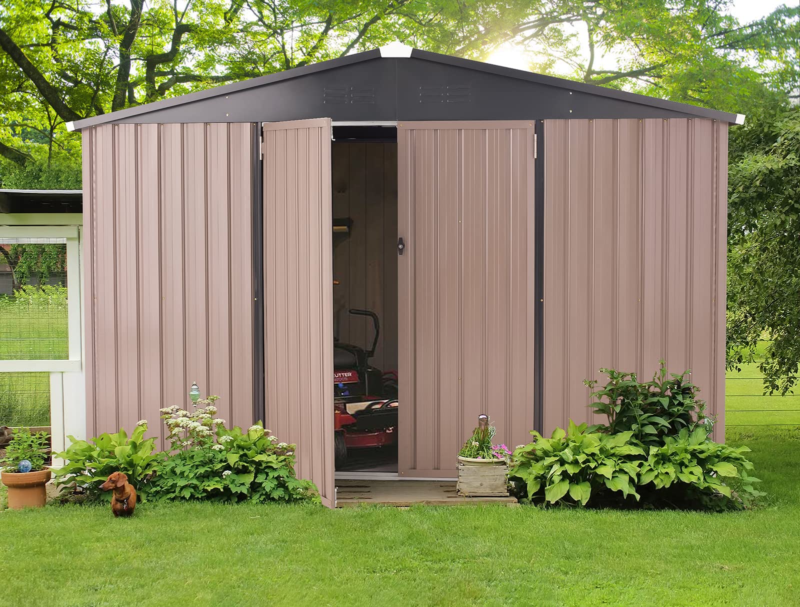 AECOJOY 8' x 10' Metal Storage Shed for Outdoor, Steel Yard Shed with Design of Lockable Doors, Utility and Tool Storage for Garden, Backyard, Patio, Outside use.