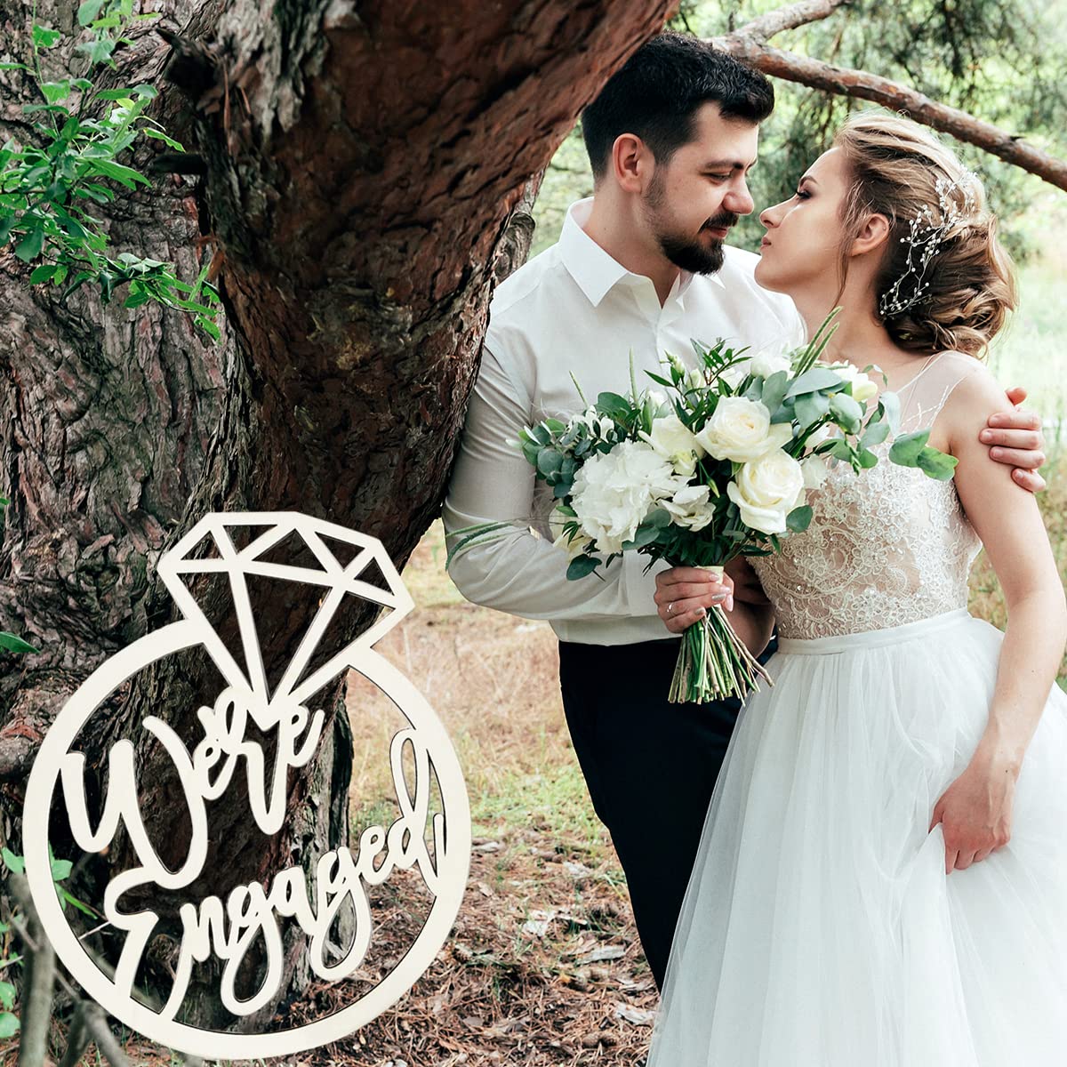 We are Engaged Party Decoration Bridal Shower Decorations Diamond Ring Wooden Sign Wall Hanging Decoration Bridal Shower Party Supplies Photo Booth Props Wooden Cutout Signs