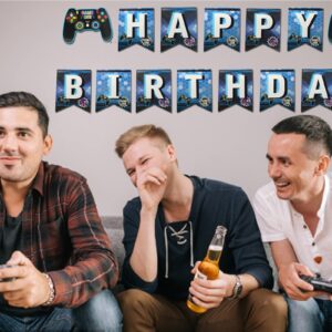 Video Game Happy Birthday banner (Blue) Gaming Theme Party Happy Birthday for Boys children Player Game theme Party Decoration