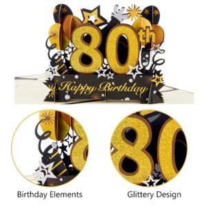 HOMANGA Happy 80th Birthday Pop Up Card, 80th Birthday Card with Note and Envelope, 80th Birthday Gifts for Husband, Wife, Men, Women, 80 Years 3D Pop Up Birthday Greeting Card 6" x 8"