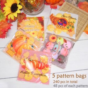 HADDIY Thanksgiving Cookie Treat Bags,240 Pcs Small Cellophane Self Adhesive Fall Pumpkin Candy Goody Bags in Bulk for Autumnt Thanksgiving Party Favor