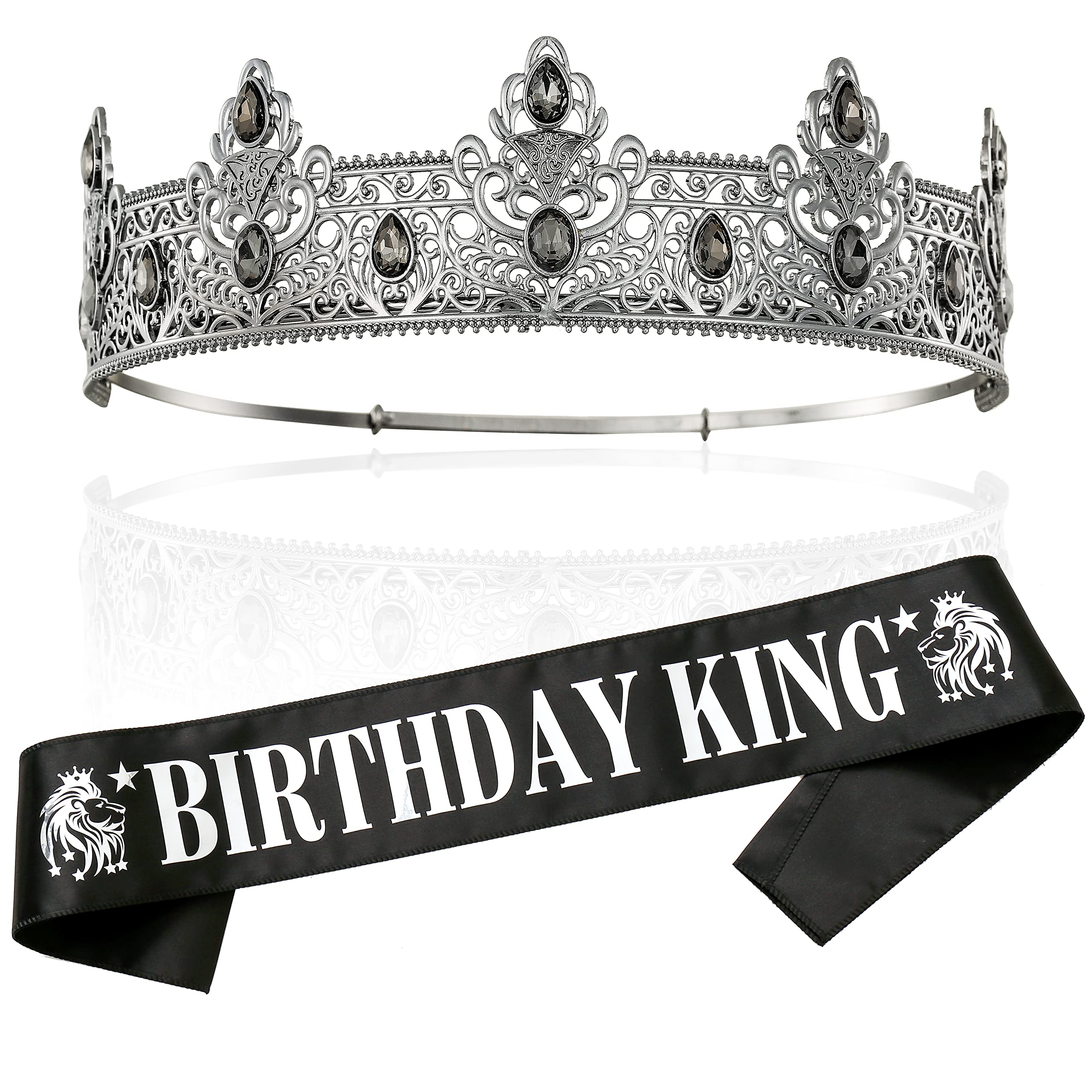 TITIKADI Costume Headwear, Birthday Crown and Sash - Birthday Crown King Birthday Party Decoration (Black-D)