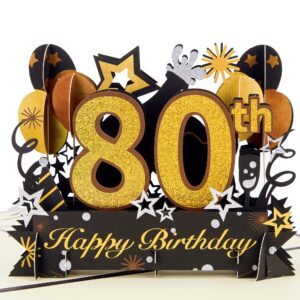 homanga happy 80th birthday pop up card, 80th birthday card with note and envelope, 80th birthday gifts for husband, wife, men, women, 80 years 3d pop up birthday greeting card 6" x 8"