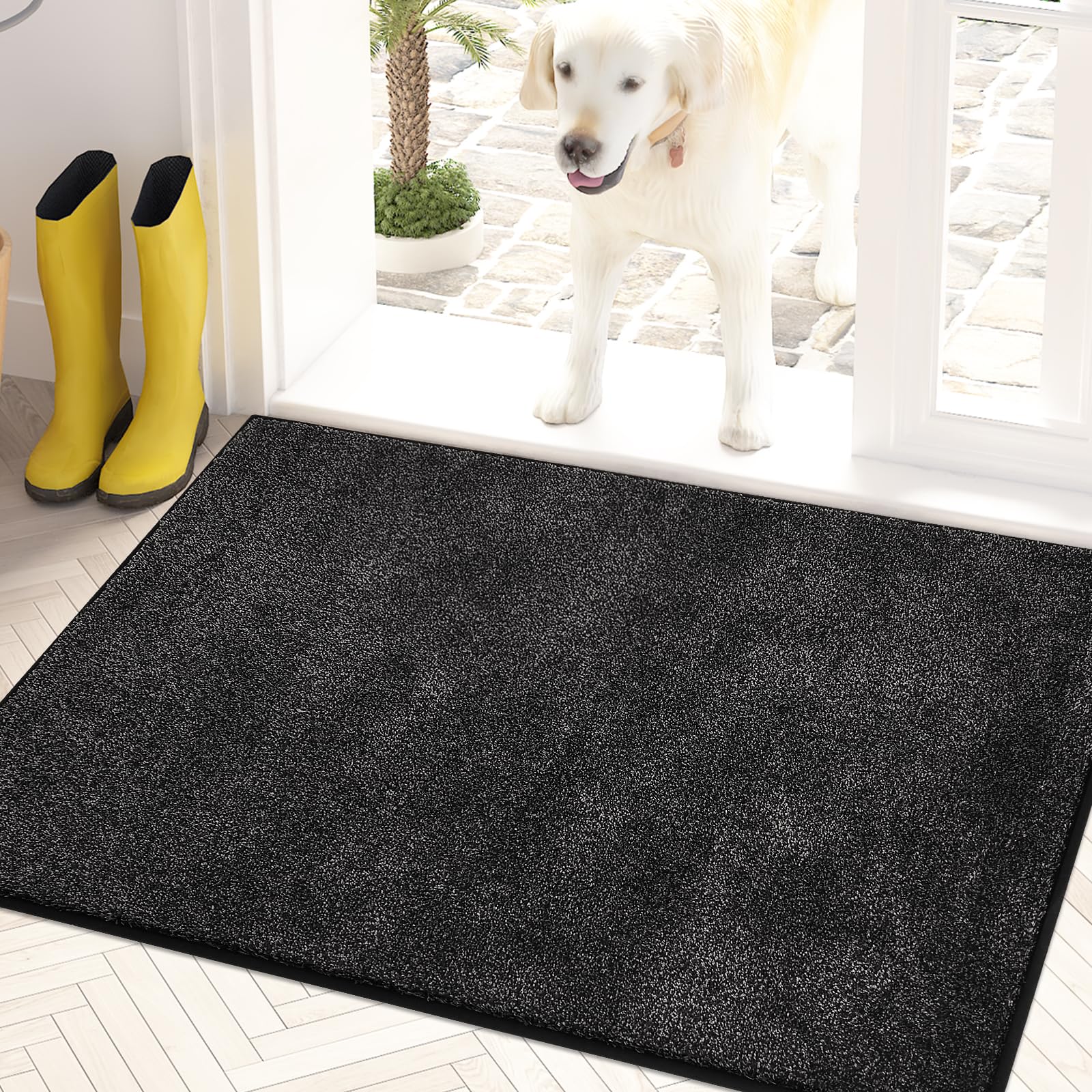 PURRUGS Dirt Trapper Door Mat 24" x 35.5", Non-Slip Machine Washable Entry Rug, Shoe Scraper, Dog Door Mat, Super Absorbent Welcome Mat for Front & Back Door, Muddy Shoes & Paws, Charcoal