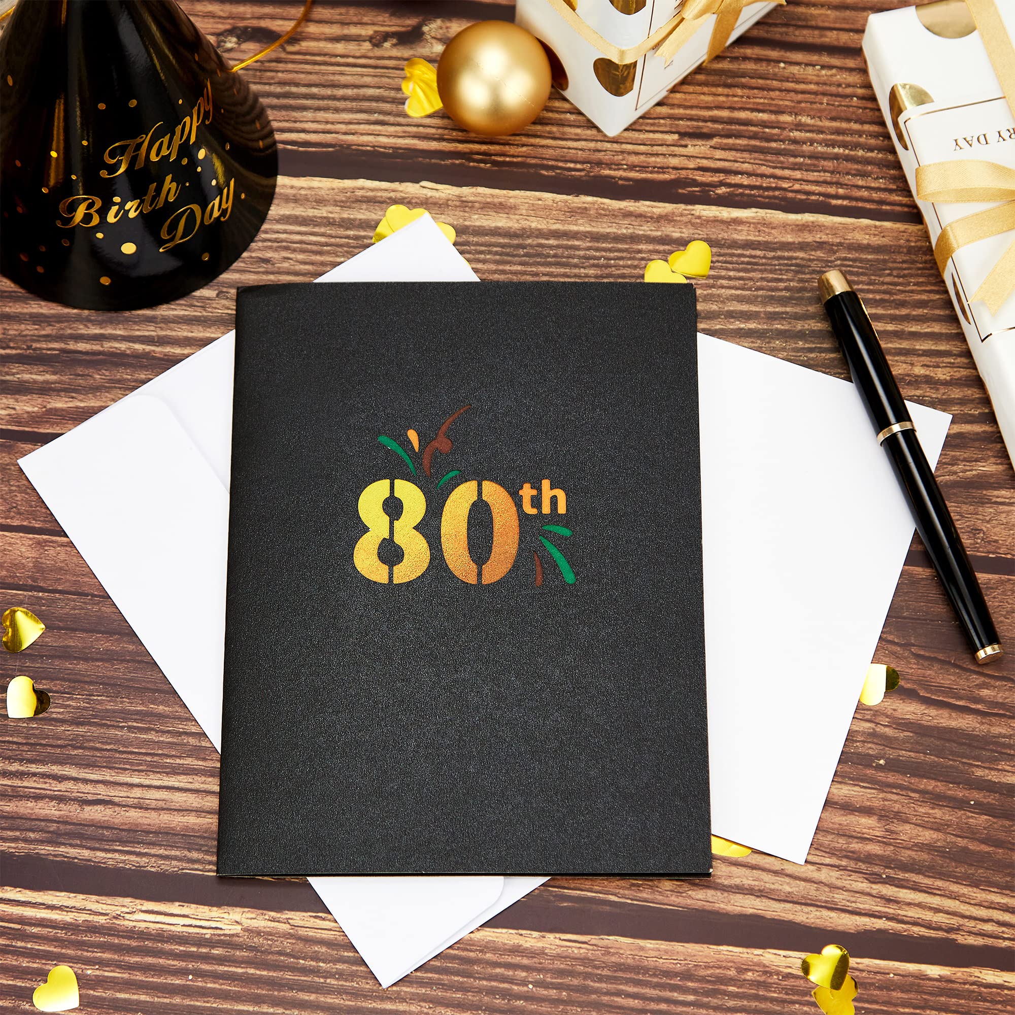 HOMANGA Happy 80th Birthday Pop Up Card, 80th Birthday Card with Note and Envelope, 80th Birthday Gifts for Husband, Wife, Men, Women, 80 Years 3D Pop Up Birthday Greeting Card 6" x 8"