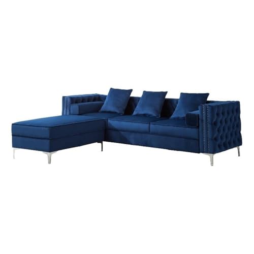 Legend Vansen Velvet Sofa sectional for Living Room with Ottoman Chaise Reversible L Shaped Couch Sleeper, 104", Blue